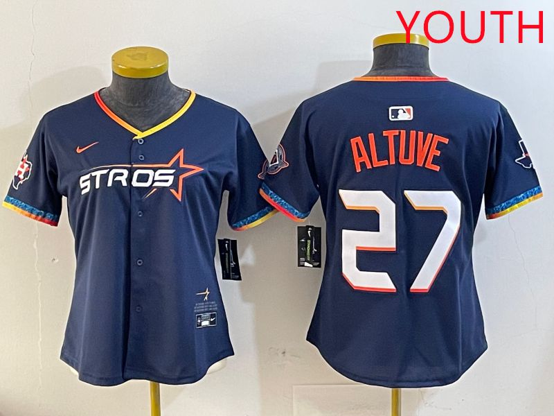 Youth Houston Astros #27 Altuve Drak Blue Fourth generation Joint Name 2025 Nike MLB Jersey style 1->youth mlb jersey->Youth Jersey
